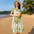 thumbnail image 4 of Picia Daisies And Wildflowers Pattern Women's Short Sleeve Summer Dress Pleated Loose Swing Knee Length Short Sleeve Swing Dresses, 4 of 6