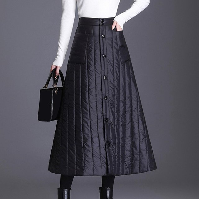 Invierno Mujer Abajo de cinturo Casual Negro Grueso Cálido - XL SG Yinane Las mujeres una falda de vestido de línea