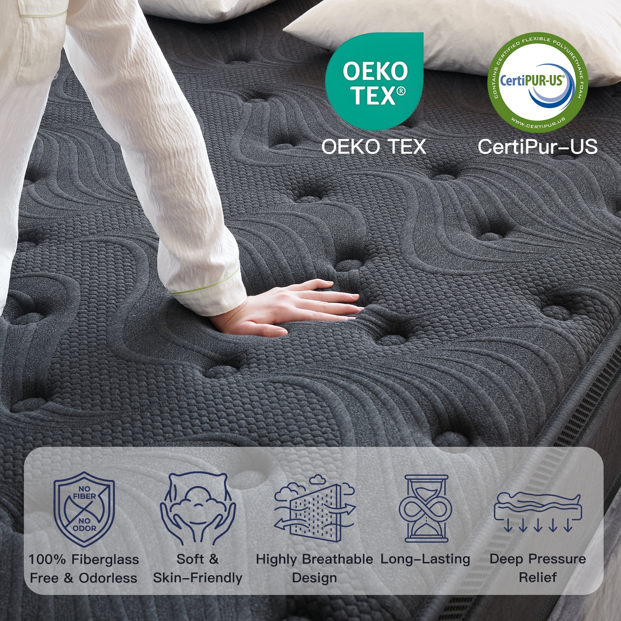 Zoopower 12" King Size Mattress, Medium Firm Pocket Spring Hybrid Mattress in a Box,Edge Support,CertiPUR-US Certified