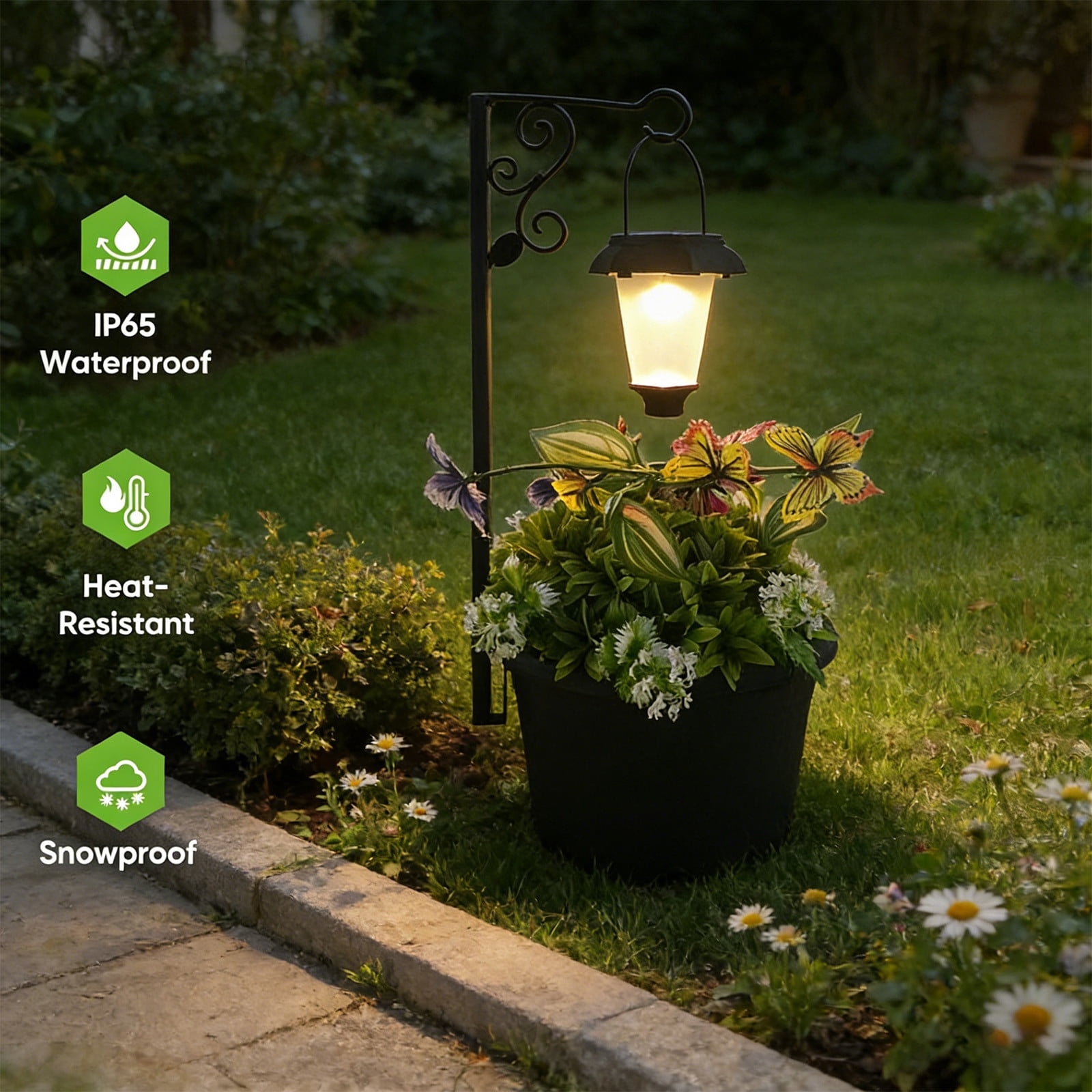 Usloyux Solar Powered Hanging Lamp Planter Stand, Smart Light Sensing Outdoor Decorative Floor Lamp For Patio Garden Yard, Automatic Solar Light For Garden Decor, Modern Planter Lamp For Outdoor
