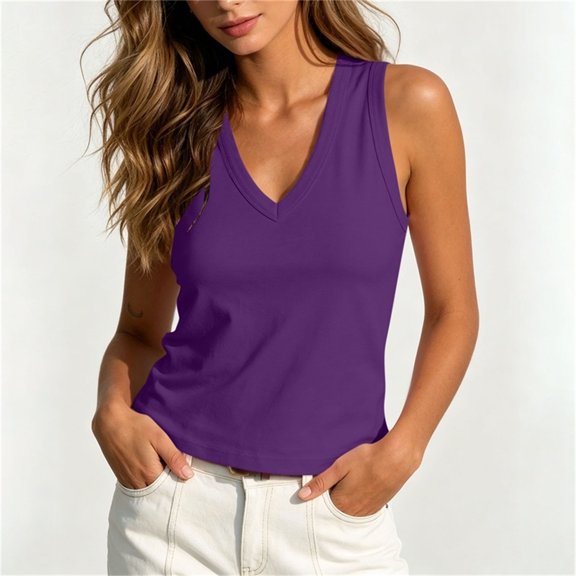 Xdegoge Womens V Neck Tank Tops Summer Sleeveless Shirts Loose Fit Casual Blouses Lightweight Breathable Solid Soft Comfy Tunic Tops Workout Athletic Fashion Tees