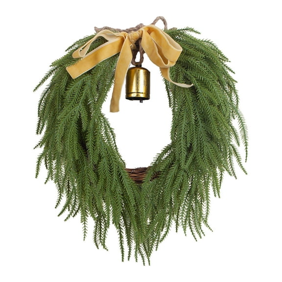 Leojiow Christmas Wreath For Front Door Garland With Velvet Ribbon Bowtie And Faux Wreath For Holiday Indoor Outdoor Home Green 40X40X5Cm