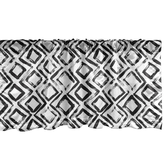 Ambesonne Rhombus Print Window Valance, Hand Drawn Streaks, 54" X 18", Charcoal Grey and White