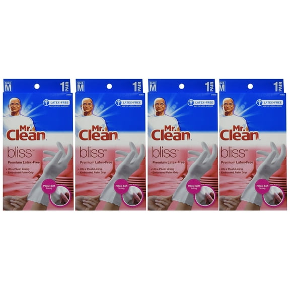 Mr. Clean 243033 Bliss Premium 1-pair Latex-free Gloves, Medium (4 Pack)