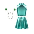 thumbnail image 2 of Doomiva 3Pcs Space Alien Outfit for Girls Holographic Metallic Skirt with Crop Top and Hair Hoop Set Lake Blue 6, 2 of 6