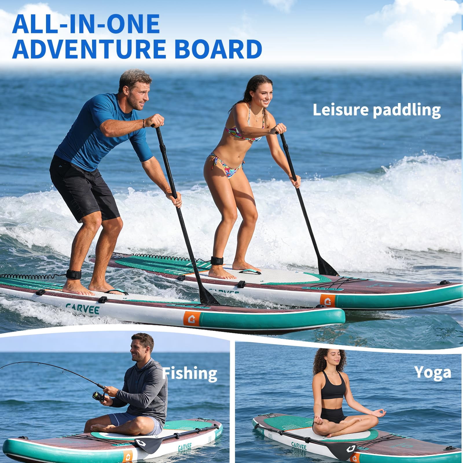 Inflatable Stand Up Paddle Board 11.5' Upright Paddle Board with Adjustable Aluminum Paddle, 33" Wide Stable Deck, Non-Slip Surface, for Adults & Youth