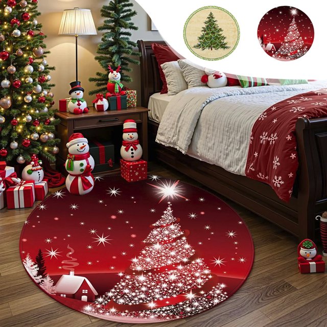 MTBLYS Christmas Floor Mat Polyester Rugs 3D Printed Decorative Mat Non-Slip Multipurpose Use Living Room Bedroom Kitchen Bath