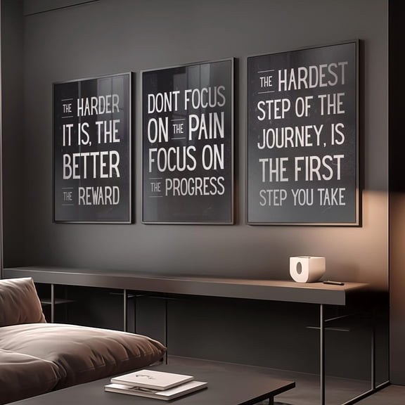 UNFFRAMED Luvia Set of 3 Motivational Saying & Quote Prints Wall Art, Black Wall Decor, Office Prints, Black Poster Prints, Inspirational Wall Art Set 3 Prints 8x12