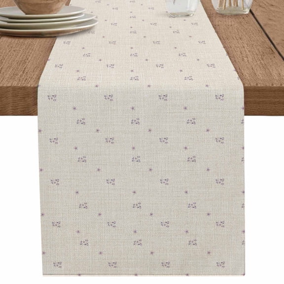 nqOlkjepod Purple Flowers Table Runner 36 Inches Long Farmhouse Dress Scarves, Beige Farmhouse Botanical Burlap Dining Tablerunner for Coffee Table/Kitchen Island/Party Décor, Small 13" x 36"