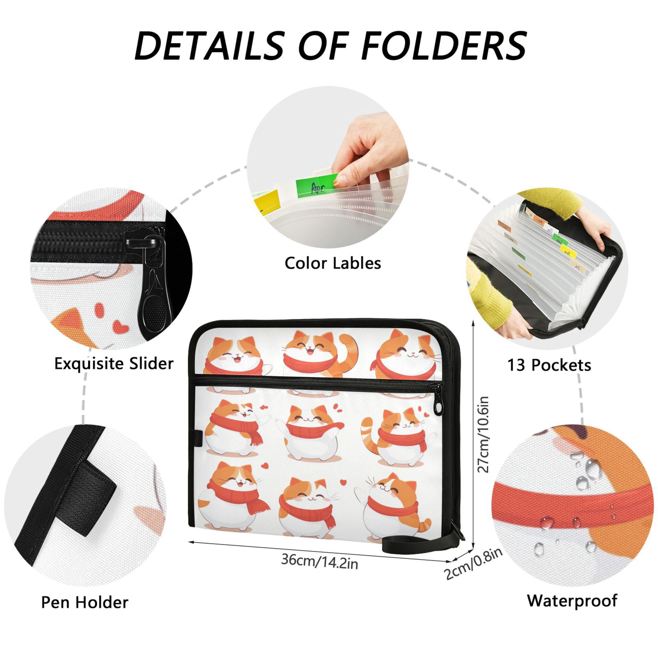 WOBOGO Chubby Cat Expanding File Folder Letter Size Accordion Filing Organizer 13 Pocket Separate Organ Pocket