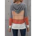 thumbnail image 4 of ZHAOCHENG Suéter de punto con cuello en V y sudaderas con capucha de rayas y bloques de colores para mujer, 4 of 5