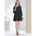 thumbnail image 3 of Vestido a cuadros vintage casual holgado con cuello en contraste de media tapeta para mujer Negro M, 3 of 5