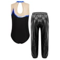 thumbnail image 4 of TSSOE Girls 2Pcs Dance Outfits Sleeveless Sheer Mesh Patchwork Leotard and Pants Set for Ice Skating Gymnastics Royal Blue&Black 6, 4 of 5