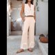 thumbnail image 5 of Conjunto de 2 Piezas para Mujer para Vacaciones: Camiseta Sin Mangas Estilo Bohemio y Pantalón , Conjunto Informal de Verano. Albaricoque XL, 5 of 9