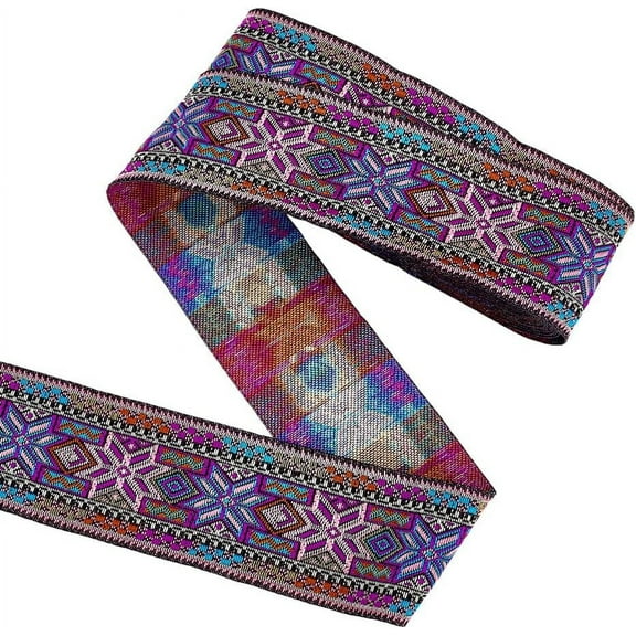 7.66 Yards Ethnic Style Jacquard Ribbon 2 inch Wide Polyester Flower Embroidery Ribbon Trim Vintage Purple Embroidered Woven Trim for Sewing DIY Crafts Clothing Accessories Decoration