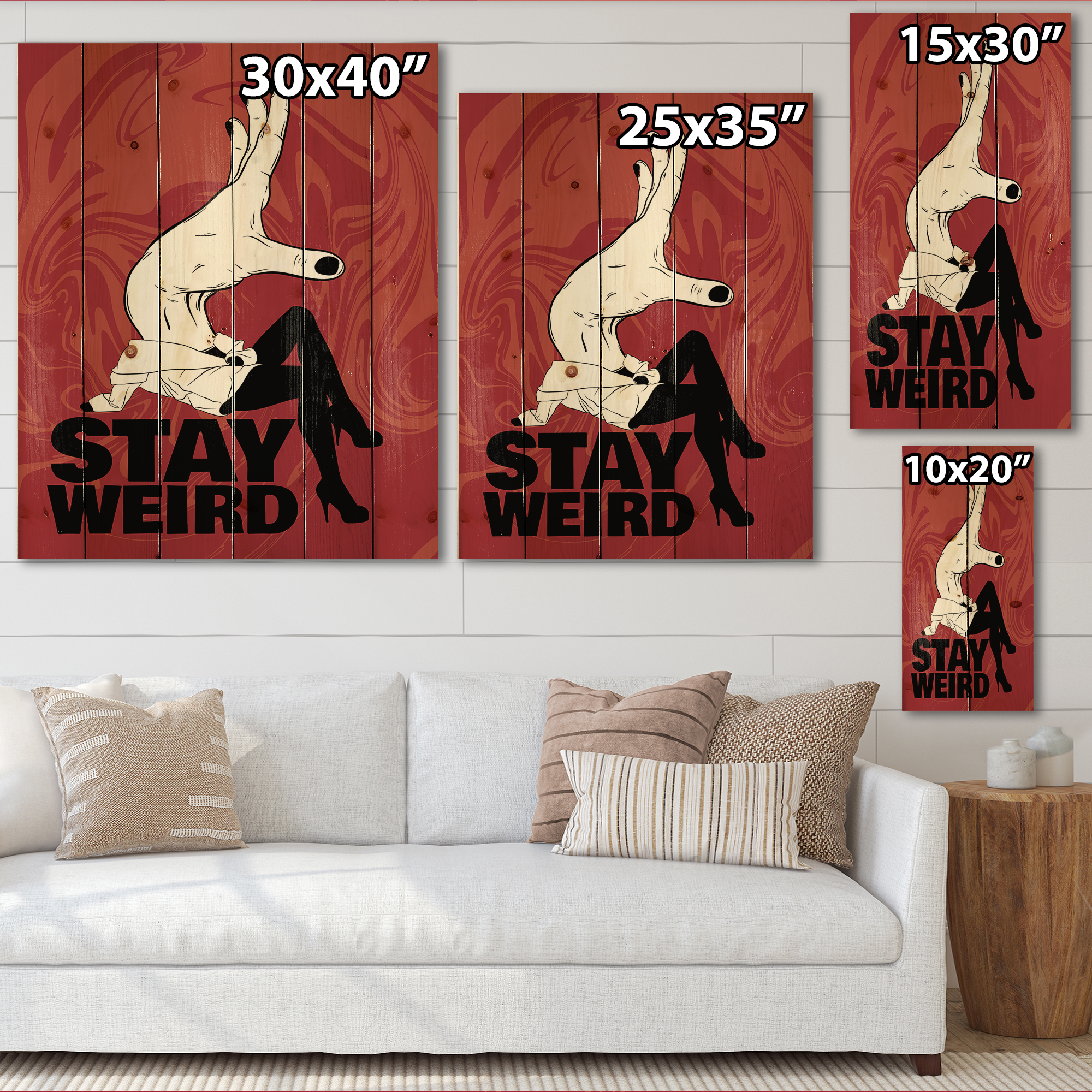 Designart 'Stay Weird Hand Sign' Vintage Print on Natural Pine Wood