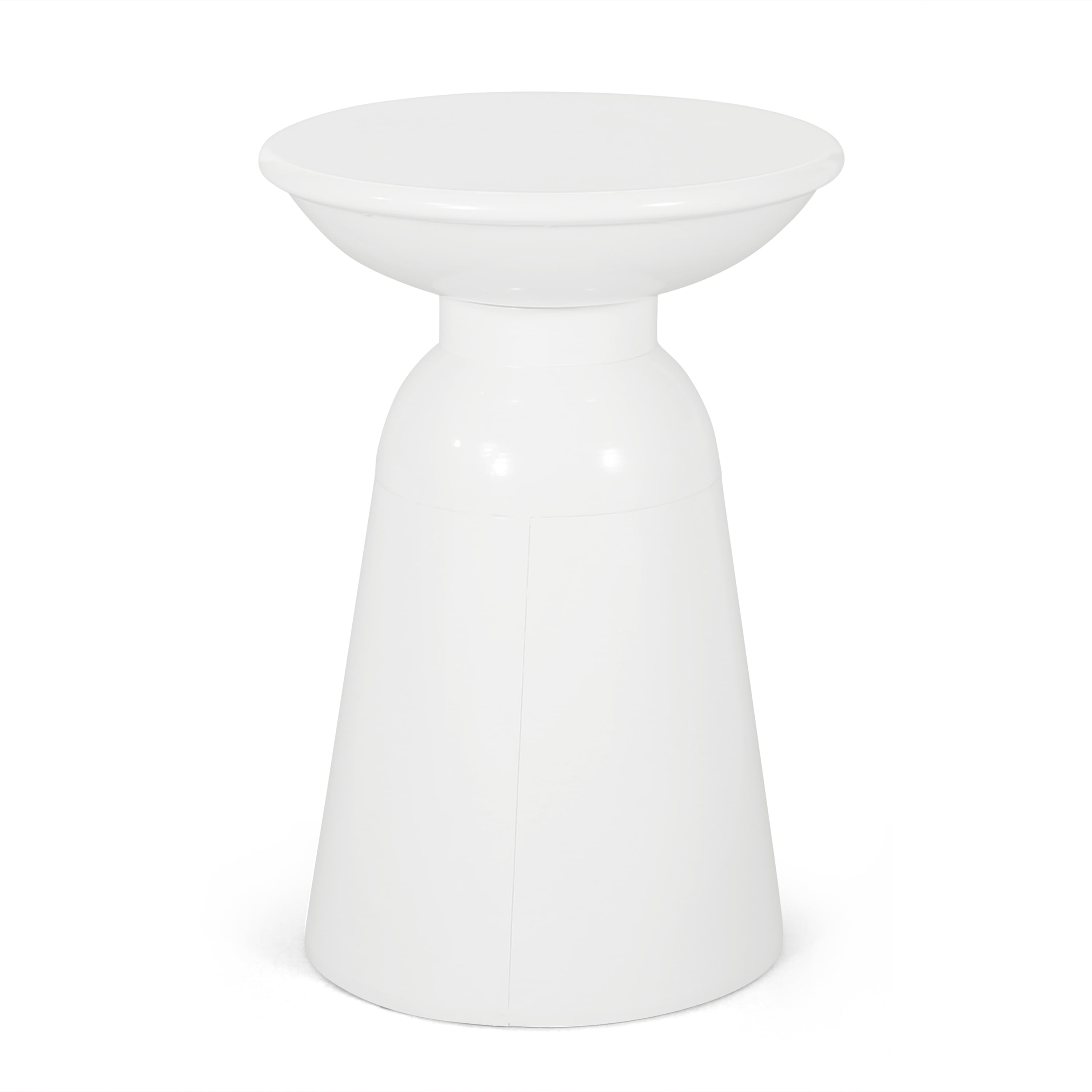 Outdoor Large Pedestal Side Table, Metal Frame Accent Table for Patio Garden, White