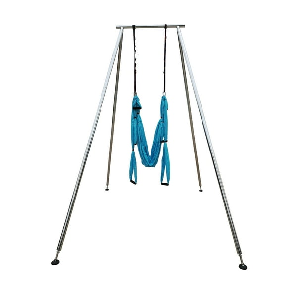 INTBUYING Foldable Portable Aerial Yoga Frame Height Adjustable Yoga Swing  Stand Frame 551lbs Load with Blue Yoga Elastic Cloth 