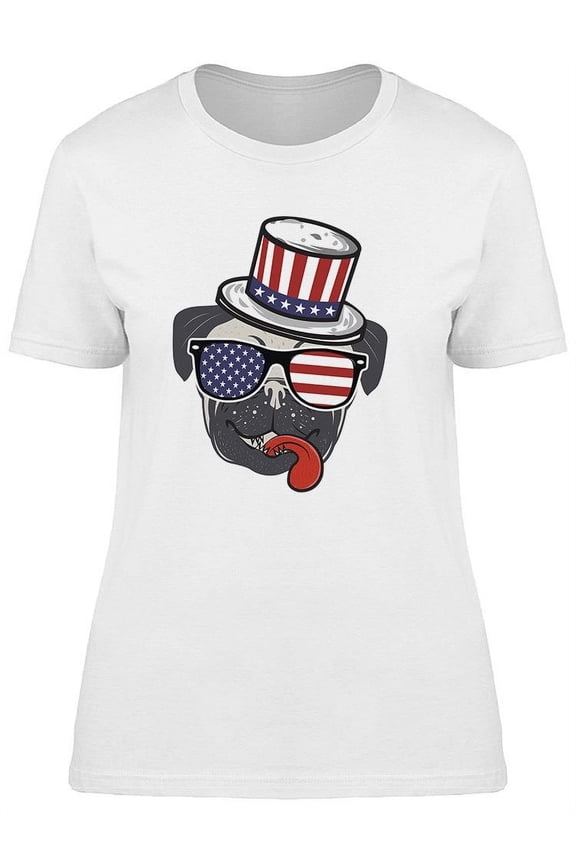 Cute Pug Flag 4Th Of July T-Shirt Women -Image by Shutterstock, Female Large