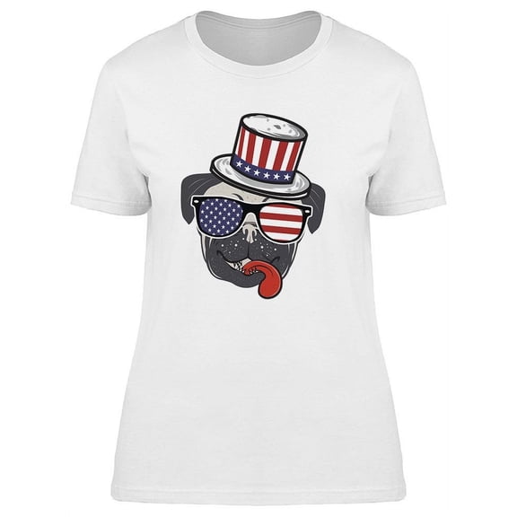 Cute Pug Flag 4Th Of July T-Shirt Women -Image by Shutterstock, Female Large