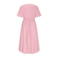 thumbnail image 5 of Penkiiy Women's Summer V-Neck Dress | Cotton-Like Linen Blend, Lightweight & Breathable | Trendy Casual & Vacation Essential L Pink, 5 of 6