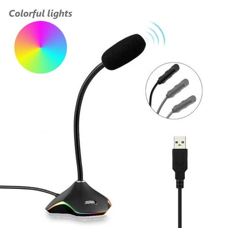 Farfi 3.5mm/USB RGB Light Desktop Condenser Microphone Recording Mic for PC Laptop