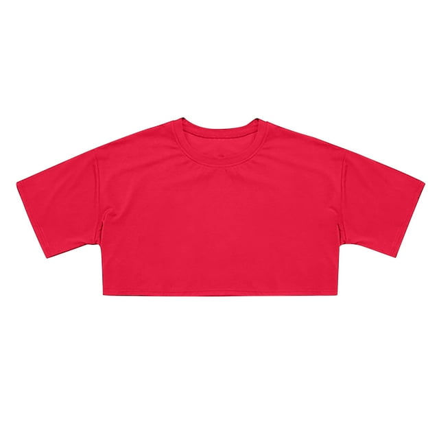 Girls' Short Sleeve Crop Top - Slim Fit Basic Tee with Square Neck, Summer Tops for Ages 10-16