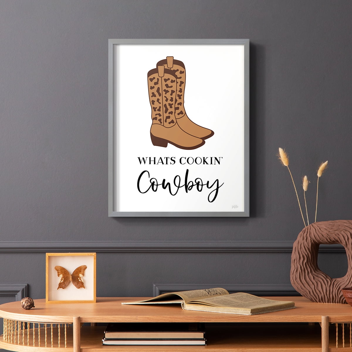 What's Cookin' Cowboy Framed Print in Gray Solid Wood 16 x 20 Framed Print