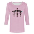 thumbnail image 4 of HOMBOM 3/4 Sleeve Womens Tops Clearance Pink Crew Neck Shirts Easter Cross Print Cute Easter Tops For Women XXXXL, 4 of 4