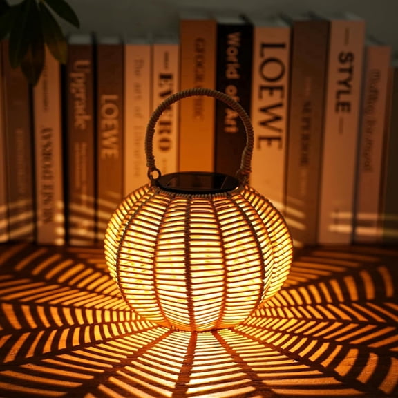 Solar Waterproof Outdoor Lanterns, Woven Hanging Rattan Solar Lantern Decor for Yard, Patio, Porch, Balcony and Backyard, Lovely Garden Decor Gifts for Women, Mom & Grandma, 1 Pack