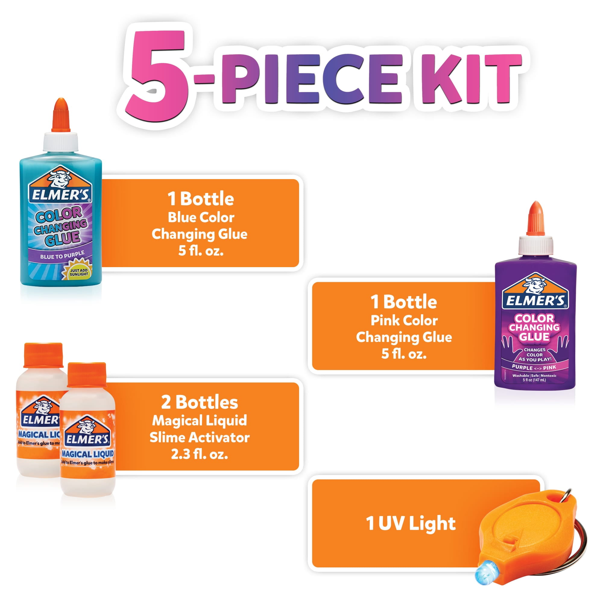 Elmer’s Color Changing Slime Kit, Elmer’s Color Changing Glue, Elmer’s Magical Liquid Slime Activator, UV Light, 5-Piece Kit