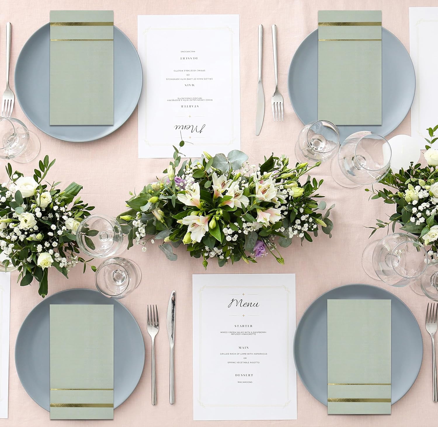 100 Count Sage Green with Gold Trim Lined Guest Napkins Elegant Dinner Hand Napkin for Bathroom Wedding Holiday Anniversary Birthday Party Bridal Baby Shower Metallic Golden Foil Decorative Towel