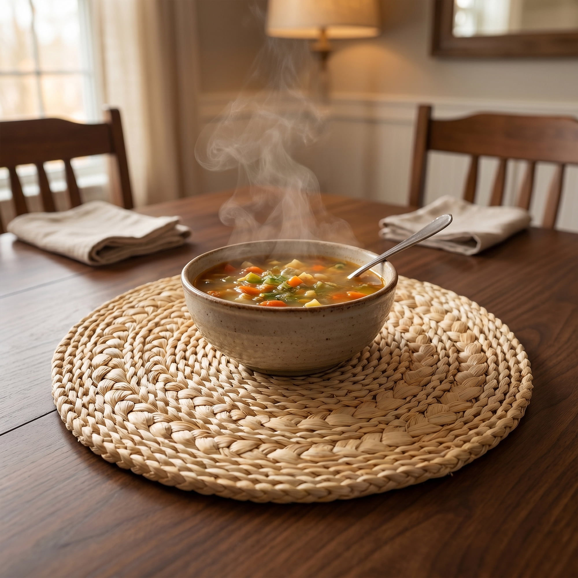 Unique Bargains 4Pcs Round Woven Dining Table Decor Placemats Beige 15x15in