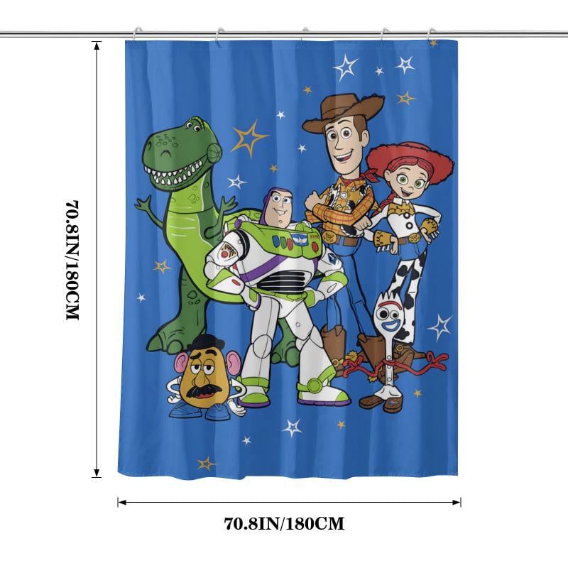 Lheaggik Cartoon Story 4 Pcs Bathroom Sets with Shower Curtain and Rugs, Waterproof Polyester Shower Curtain Sets with Hooks