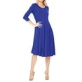 thumbnail image 2 of Women's Casual Loose Fit 3/4 Sleeve Round Neck Jersey Knit A-Line Comfy Solid Midi Dress, 2 of 4