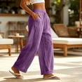 thumbnail image 6 of TtopsQueen Women Textured Loose Casual Pants, Elastic Drawstring High Waist Trousers with Side Pockets, Roll Cuff Breathable Vacation Wide Leg Beach Bottoms Purple,XL, 6 of 7