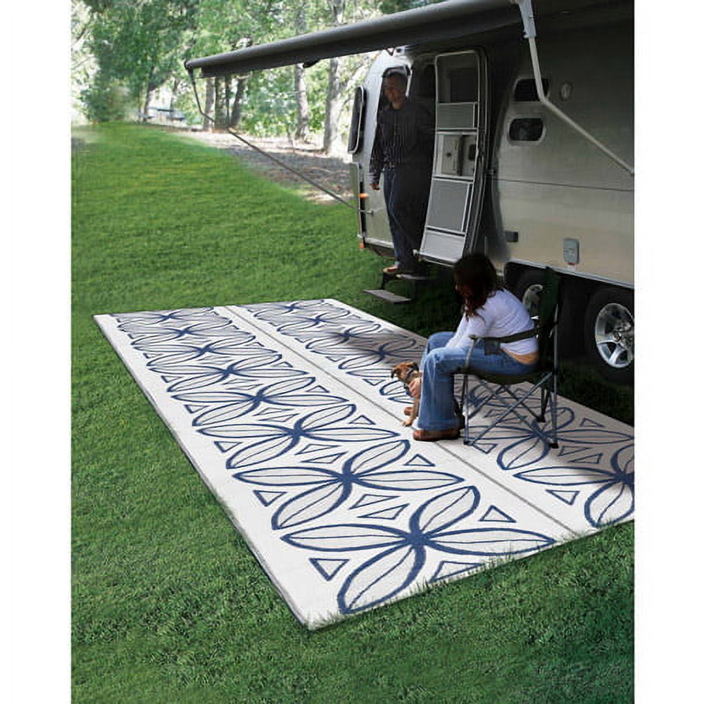Camco 8' x 20' Reversible RV Outdoor Mat, Camping Mat, Blue Botanical