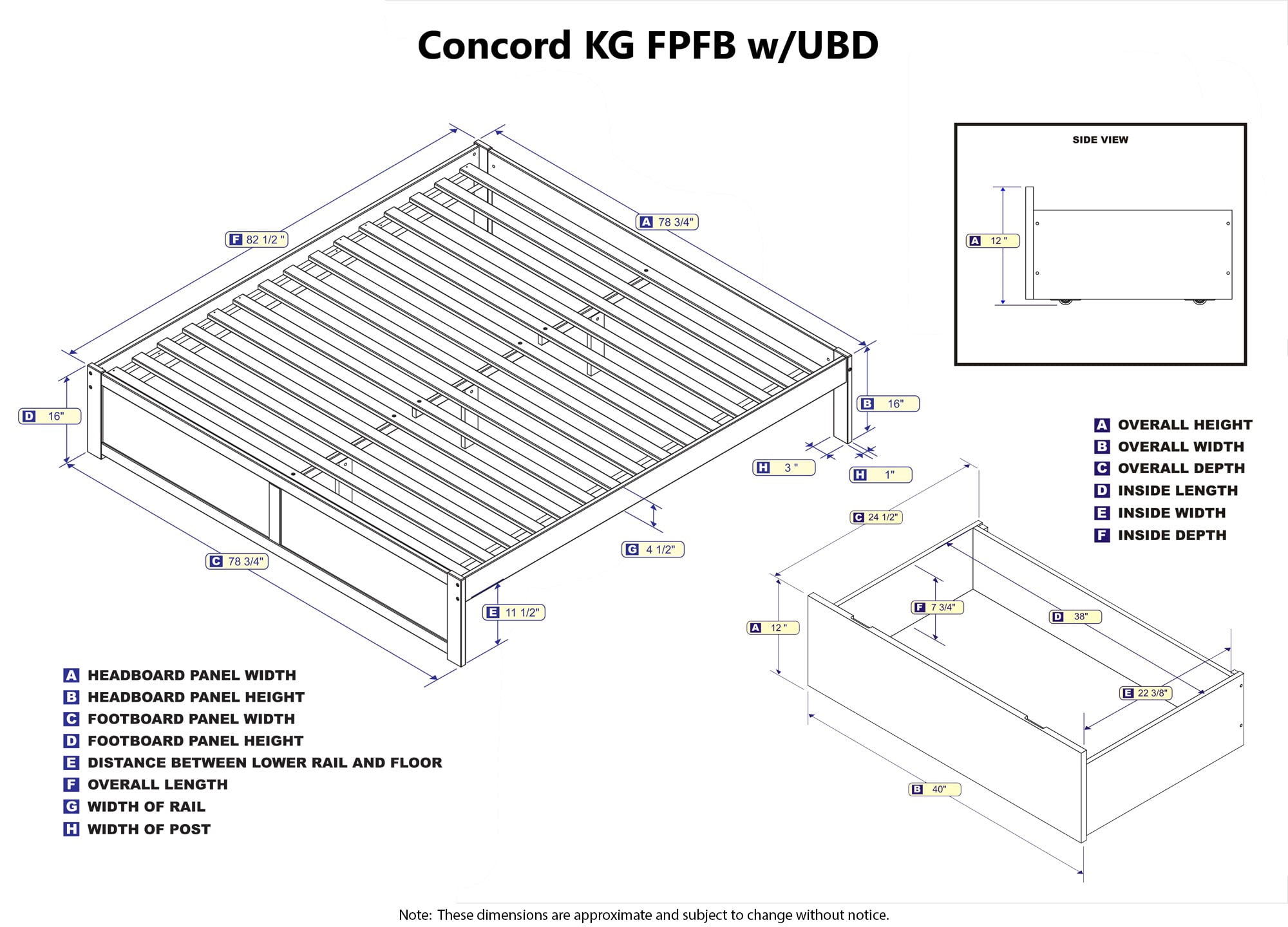 AFI Concord King Solid Wood Platform Bed with Footboard & 2 Storage Drawers in White