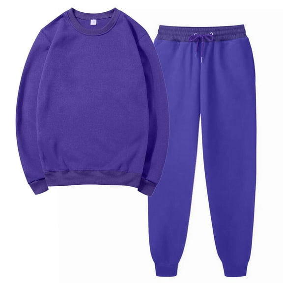 CZHJS Back to School Clothes Under $10 2PCS Outfits Men's And Women's Sports Tracksuits Long Sleeve Crewneck Solid Color Pullover Hoodless Sweatshirt And Sweatpants Fall Winter Suit Purple XL