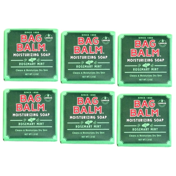 Bag Balm Moisturizing Soap with Rosemary Mint, Travel 1.3 Ounce - Pack of 6