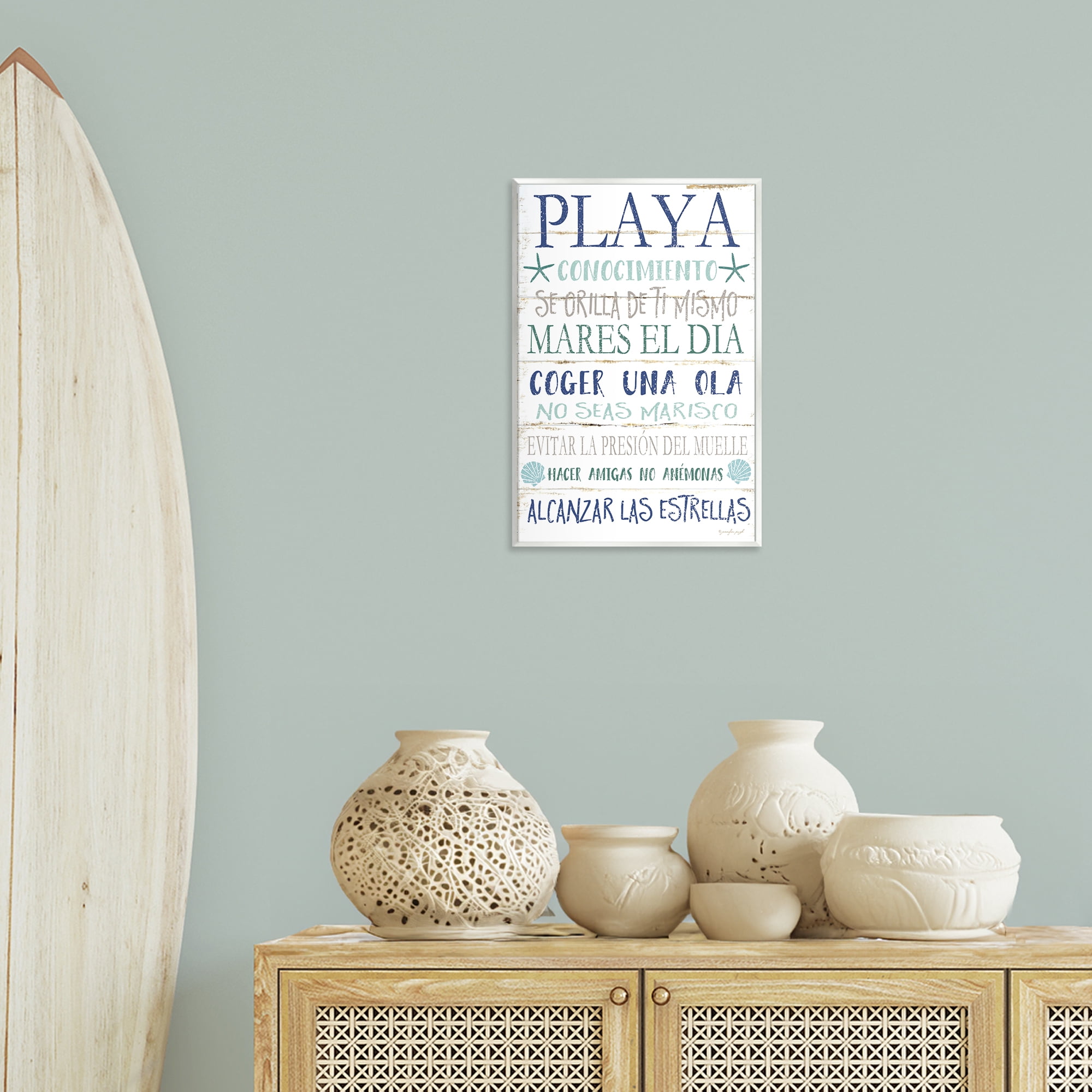 Stupell Industries Frases Felices De Playa Beach Painting Unframed Art Print Wall Art, 13 x 19