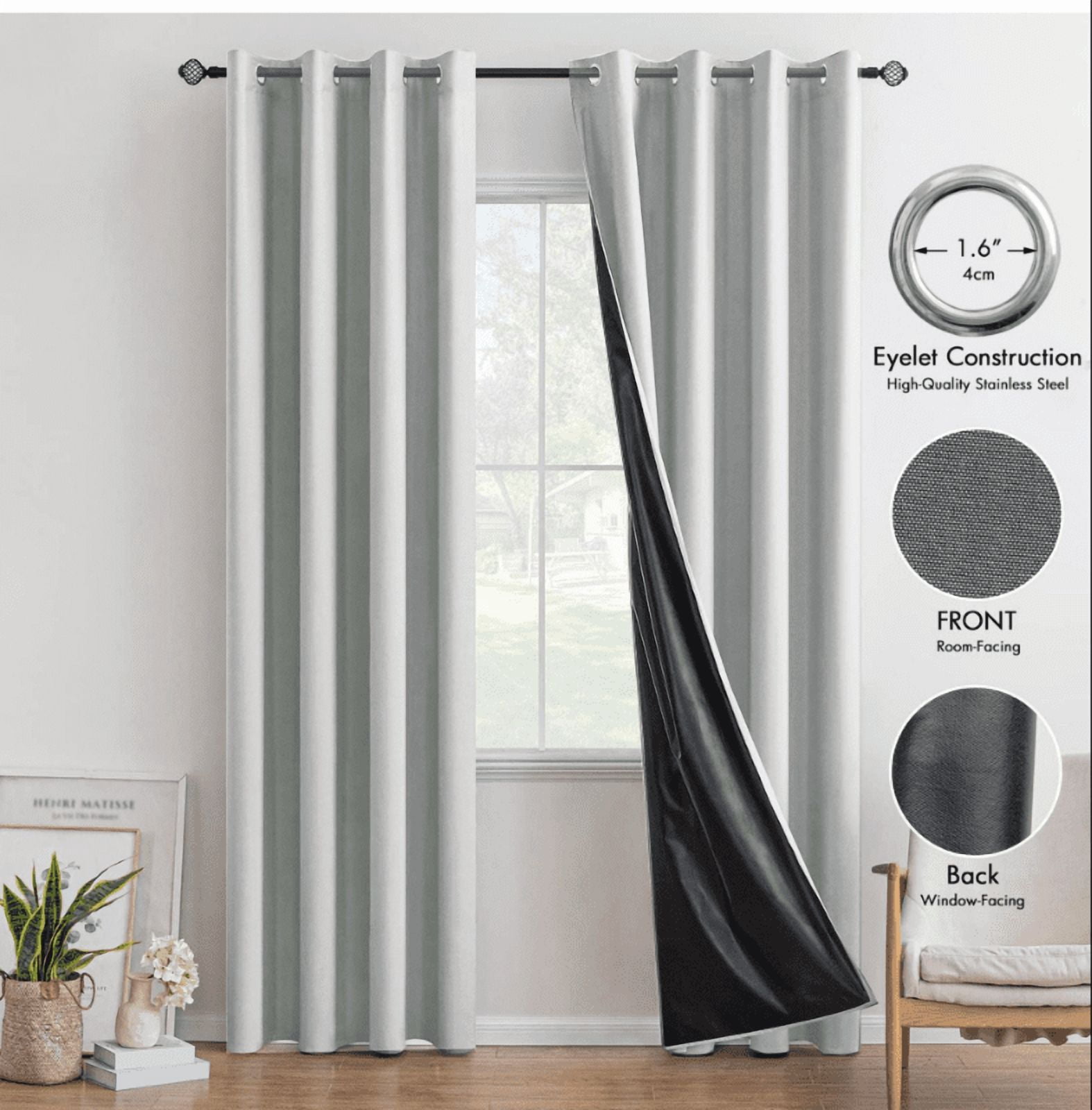 Nvzi 2-piece - Fully blackout curtains 52 x 84 inches Pink with black insulated blackout lining, bedroom summer insulated privacy curtains, machine washable curtains