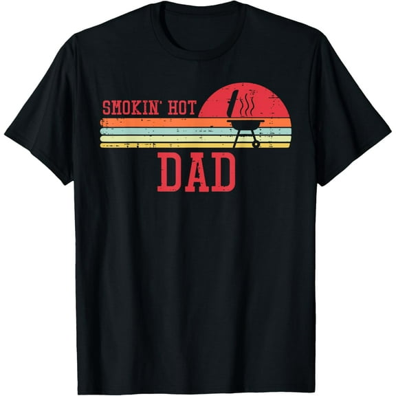 t-shirt Smokin Hot Dad Chest Sunset Retro Grill Bbq Daddy Papa Men T-Shirt mens，black，women，funny，journey，Crew Neck, Short Sleeve,printing
