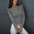 thumbnail image 4 of XZNGL Womens Long Sleeved Slim Buttoned Ruffled Bottoming Buttons Shirt Top Blouse, 4 of 9