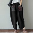 thumbnail image 2 of Pantalon Large en Lin pour Femmes Ample Fuselé Court Taille Élastique, 2 of 5