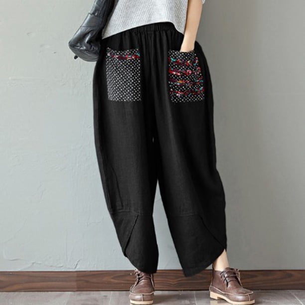 WILLBEST Pantalones Casuales de Lino para Mujer, Pierna Ancha, Holgados, Estilo Cónico, Cintura Elástica Cómoda para Uso Diario. Mediana