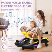 12V Electric Wiggle Car with Pedal for Kids, Rechargeable 2 in 1 Swing Toy, Devil Drifting Car with Backrests, Anti-Rollover, Spray, Light, Bluetooth, Maximum Speed up to 4 mph, for Ages 3 and Up