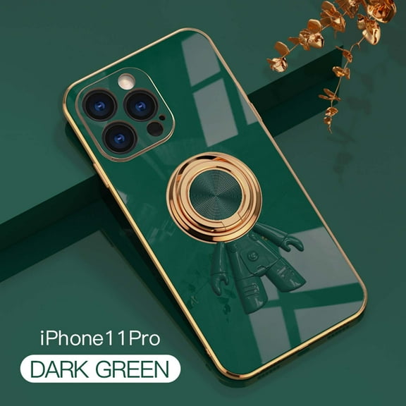 Allytech Case for iPhone 11 Pro with Ring Holder Kickstand Cute Astronaut Luxury Soft Silicone Flexible Protective Phone Case for iPhone 11 Pro,Darkgreen