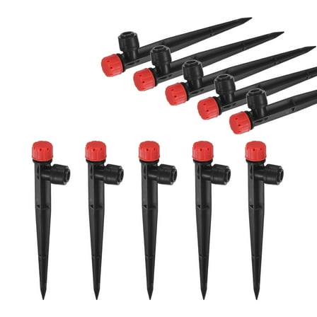 Uxcell 10-Pack Drip Irrigation Emitters, Adjustable 360 Degree Water Flow 8 Holes for 1/4" Tubing [Red, Drip]