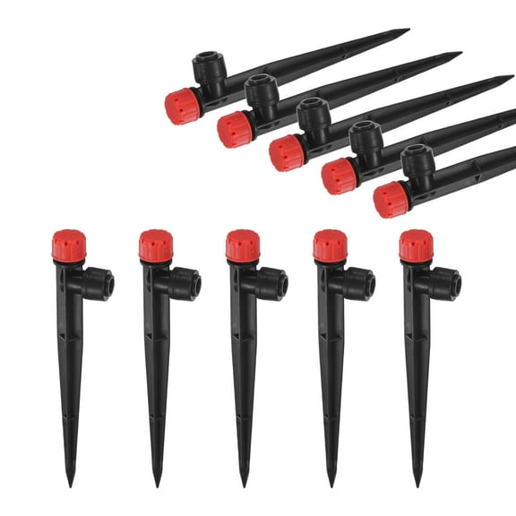 Uxcell 10-Pack Drip Irrigation Emitters, Adjustable 360 Degree Water Flow 8 Holes for 1/4" Tubing [Red, Drip]